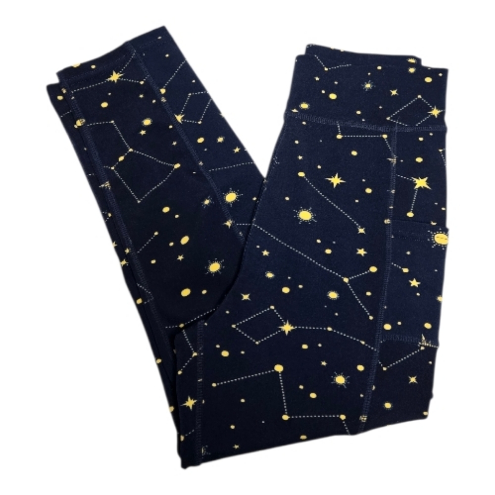 POP FIT navy blue constellation yoga 7/8 workout pants with pockets‎ XS